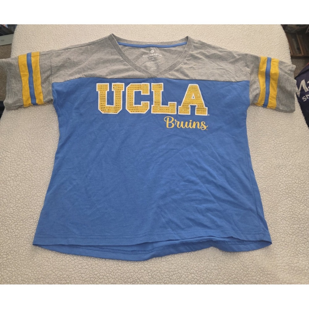 Women UCLA Bruins Colosseum Rhinestone Team Spirit College V Neck Gray Blue Tee